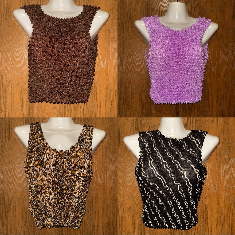 Lot of 4 women’s Puffy-Popcorn Stretchy Tank Tops multi colors EUC One Size